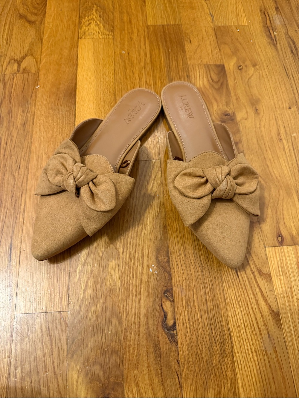 J.Crew Camel Bow Pointed Slip-On Mules